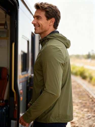 Chaqueta rompeviento liviana para hombre con capucha y cierre miniatura 4