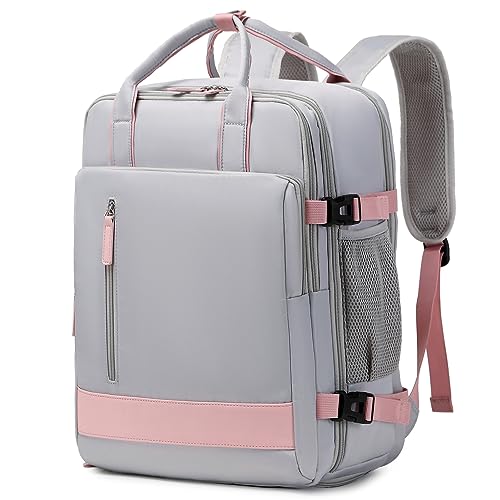 InduSKY Large Travel Backpack for Women, 40L Carry On Backpack Airline Flight Approved with USB Charging Port Shoes Compartment, Personal Luggage Backpack Casual Daypack 15.6 Inch Laptop Backpack