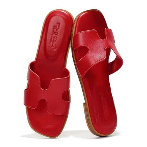 Image of Project Cloud 100% Genuine Leather Sandals for Women 2026 - Fashion Flat Womens Sandals with Memory Foam Insole Slides Sandals Women Footwear - Mules Women's Sandals (Jannel)