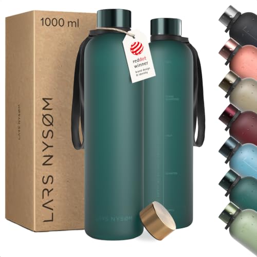 Image of LARS NYSOM Water Bottle 34oz | Drinking Bottle 1 Liter | Ultralight Tritan Sports Flask leak-proof | Ideal for sports, office, yoga | 2 lids included (Pine Green, 33.9oz)