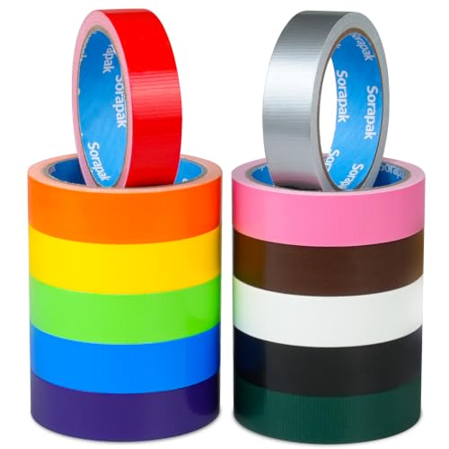 Image of Colored Duct Tape 12 Rolls, 1 in x 10 yd, Rainbow Tape for DIY Crafts