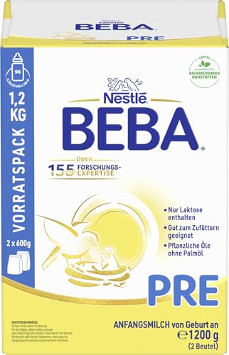 BEBA PRE Anfangsmilch von Geburt an, Babynahrung, nur Laktose, ohne Palmöl, Vorratspack 1er Pack (1 x 1200g)