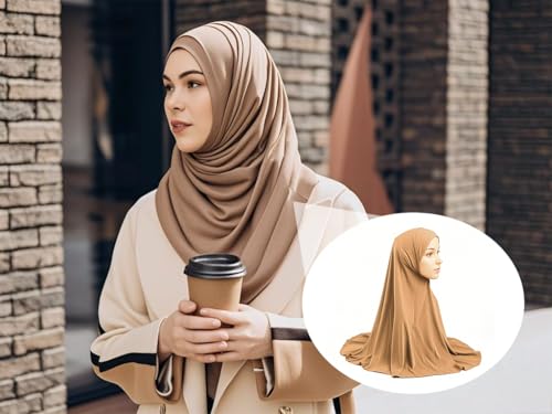 Muslim Instant Turbans,Women Fashion Soft Hijab,Long Hijabs,Ready To Wear Hijab for Women,for Prayer,Islamic Clothes,Khaki4