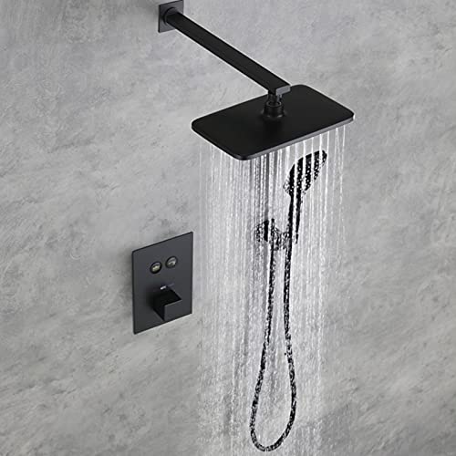 Ensemble de douche noir mat mural en laiton avec mitigeur et douchette - 5