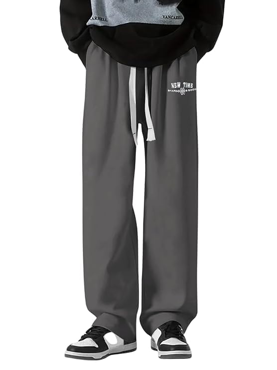 Image of Samfor Mid-Rise Stretchable Joggers in Premium Polycotton Comfort Blend for Street and Lounge Wear - Korean Style Baggy Track Pants for Men