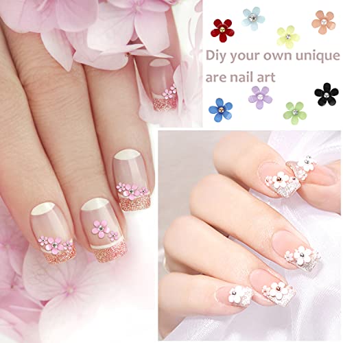 3D Flower Nail Charms, 3 Boxes 3D Acrylic Flower Nail Art Rhinestones With Gold Silver Pearl Beads Tweezers Included Spring Blossom Petal For Diy Nail Decorations #TOP4