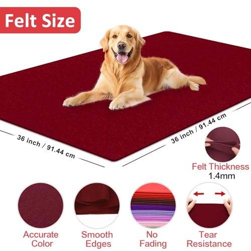 Image of XSEINO Burgundy Large Felt Fabric 36 inch X 36 inch(1 Square Yard), 1.4 mm Thick Soft Felt Fabric Sheet for Crafts, Red Series Colors Soft Nonwoven Fabric, Fit for Decoration, Sewing, DIY Crafts