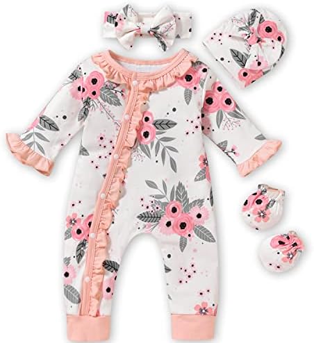 Aalizzwell 0-3 Months Newborn Baby Girls Floral Romper Infant Jumpsuit Fall Winter Clothes Coming Home Outfit Pink Clothing