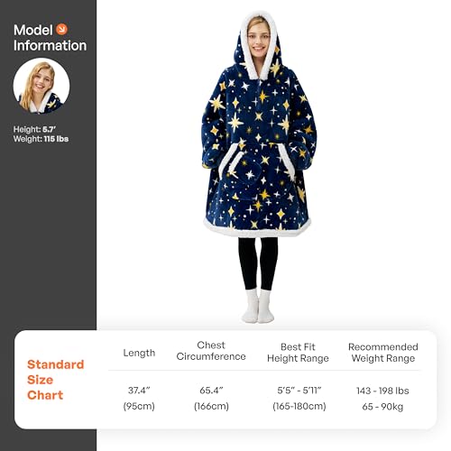 Image of Giggling Getup Wearable Blanket Hoodie for Adults Gifts for Teen Girls Sister Women Sherpa Fleece Printed Hooded Blanket Sweatshirt Warm Cozy with Pocket & Sleeves Dark Blue Glowing Stars