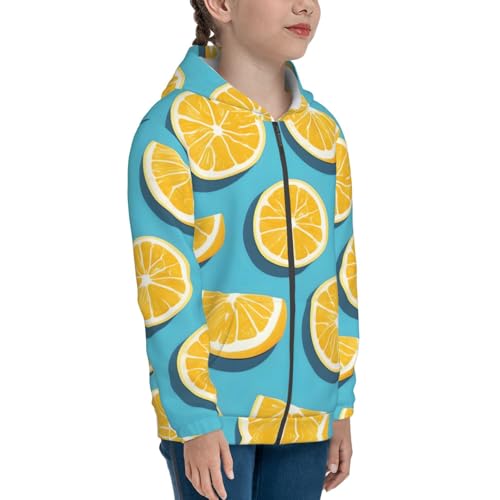 Lemon wedges Print Girls Athletic Zip Up Hoodies,Sweatshirts with Pockets Long Sleeve Hooded Jackets, for 7-18 Y3