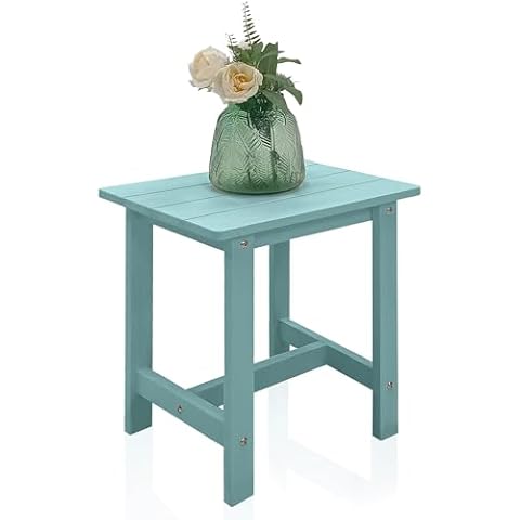 juserox Outdoor Side Table, Adirondack Small Patio Table, Plastic Small Outdoor Table, HDPS Side Table for Pool, Balcony, Porch, Deck, Backyard, Indoor or Outdoor Use, Lake Blue Cover