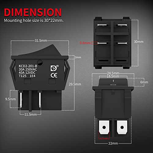 Daiertek KCD2-201-B Dpst Kcd4 Rocker Switch 40A 12V Dc 4 Pin 2 Position Switch thumb #1