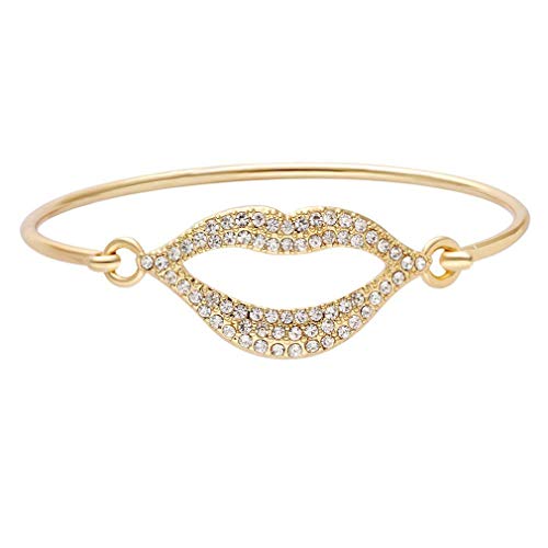 Manzhen Easy Open Delicate Clear Full Rhinestone Lip Hook Bangle Bracelet For Women (Gold) #TOP19
