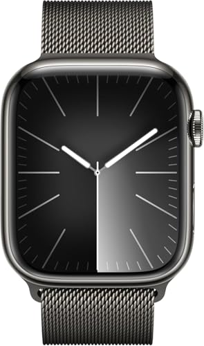 Image of Apple Watch Series 9 [GPS + Cellular 45mm] Smartwatch with Graphite Stainless Steel Case with Graphite Milanese Loop. Fitness Tracker, ECG Apps, Always-On Retina Display