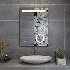 MIQU Badkamerspiegel 60 x 50 cm LED badkamerspiegel met verlichting koudwit 6500k muur spiegel met touch schakelaar…