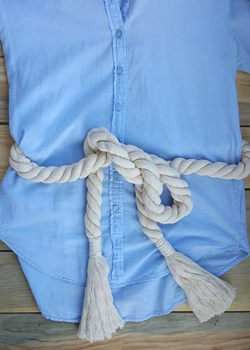 Macrame Rope Belt for Women & Men – Handmade Cotton Braided Waist Cord with Tassels, Pendant Fringe Woven Belt, Adjustable Knotted Rope Sash for Dresses, Shirts, Caftans, Utility Basic Accessories3