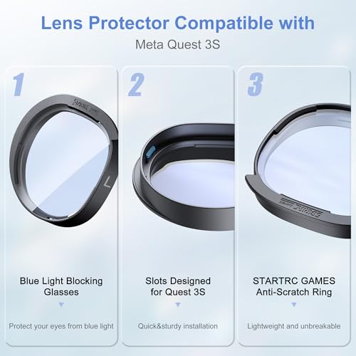 Image of STARTRC GAMES Upgrade Lens Protector Set Compatible with Meta Quest 3S Accessories, Soft Glasses Spacer, ABS Rings with Blue Light Blocking Glasses for Oculus Quest 3S (Anti-blue Light and Scratches)