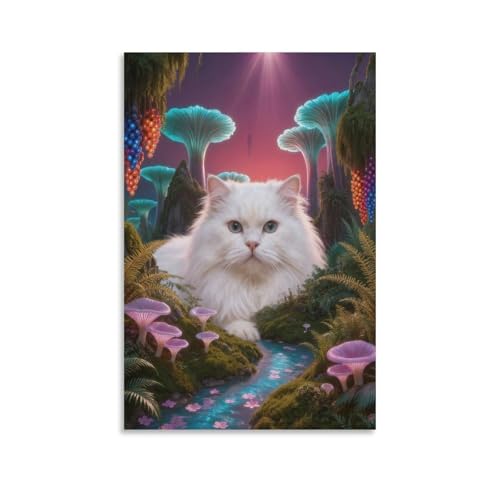 Cuadro decorativo dormitorio salon gato angora turco 50x75cm