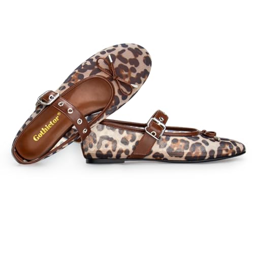 Image of Gothictor Women's Mesh Ballet Flats Round Toe Leopard Mary Jane Shoes Women | Cushioned Comfort, Easy to Style, Buckle Strap, Cheetah Print, Ballerina, Breathable, Lightweight, Dressy Casual, Non-Slip