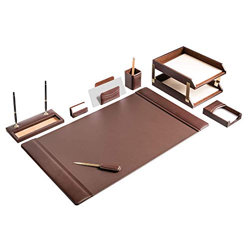 Dacasso D3420 Classic Leather Desk Set, 10pcs, Chocolate Brown