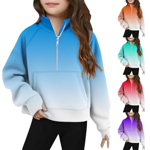 Girls Casual Half Zip Gradient Sweatshirt Loose Stand Collar T-Shirts Long Sleeve Boys Oversized Tee Tops for Kids 5-14 Years2