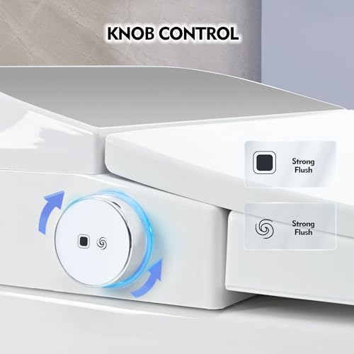 Inodoro inteligente sin tanque de una pieza moderno, blanco | sin bidé, asiento calefactado, descarga automática por sensor de pie, funcionamiento en apagones, tapa con cierre suave y luz nocturna miniatura 4