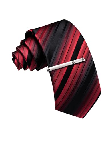 Image of Barry.Wang Silk Men Ties Formal Stripes Necktie and Tie Clip for Wedding Party Business Fashion Classic