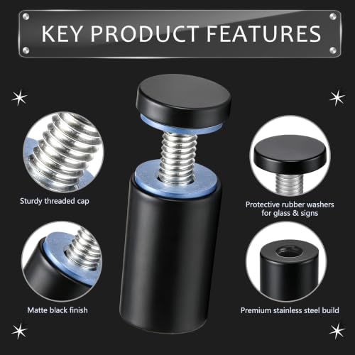 Image of Pelopy 12 Pcs Sign Standoff Screws Advertising Screws Stainless Steel Wall Standoff Mounts Glass Acrylic Nail (1 x 1-5 /8 Inch,Black)