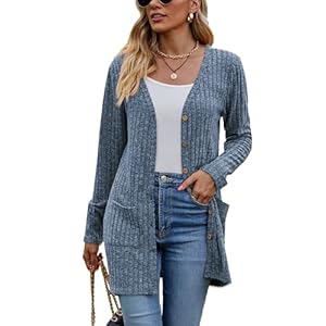 Famulily Frauen Langarm Open Front Cardigans, Button Down V Neck Leichte Outwear Pullover mit Taschen