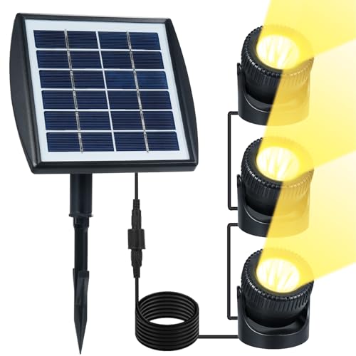 Lixada Solar Powered Super Bright 3 Submersible Lamps 18 LEDs Projector Light Garden Pool Pond Yard Landscape Underwater Spotlight Outdoor Lighting (Warm White)