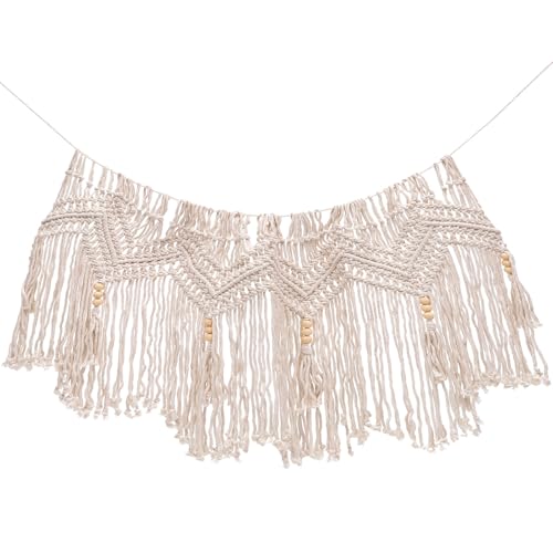 Cantonnières en macramé coton beige rideau bohème rustique avec pompons
