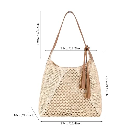 Bolso de verano para mujer, tote tejido grande color marrón miniatura 4