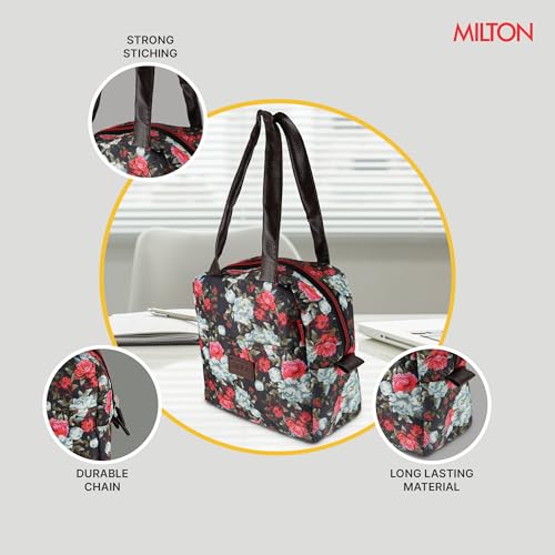 Image of MILTON Floral Lunch Bag I Design Tiffin Bag for Office for Men, Women I Eco Friendly, Spacious, Durable I 2.5 L I Black