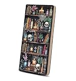 Immaturus Womens Wallet, Goth Skull Bookshelf Slim Thin RFID Blocking Credit Card Wallets, Long Bifold PU Leather Card Holder Organizer, Cash Clutch Billfold with Zipper Coin Pocket Ladies Girls Gift