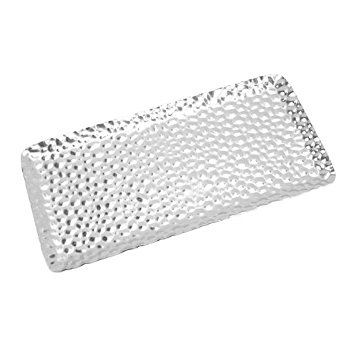 Hammered Stainless Steel Rectangular Tray Plate, 3.7 x 7.7 Inch Decorative Vanity Tray for Bathroom Counter Living Room