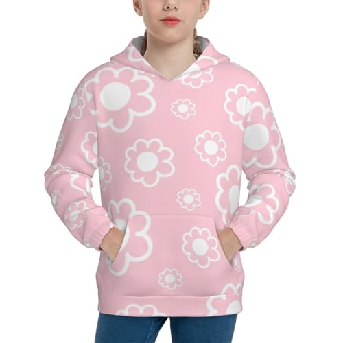 Vintage Pink Flower Kids Pullover Hoodies Boys Sweatshirts Girls Athletic Clothes with Pocket
