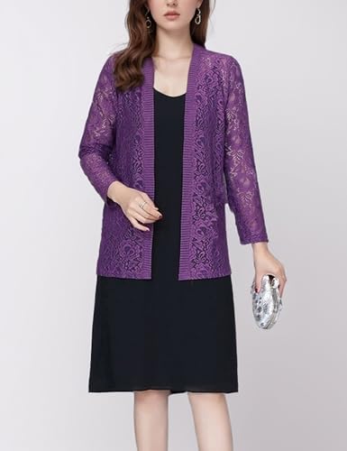 Image of FindThy Women's 3 /4 Sleeve Lace Cardigan Long Sleeve Open Front Floral Crochet Shrug Cover Up