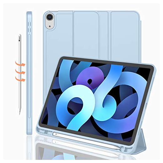 iMieet Case for iPad Air 11 Inch M3(2025) / M2 (2024) / iPad Air 5th/4th Generation 2022/2020 10.9 Inch with Pencil Holder, Trifold Stand Smart Cover with Soft TPU Back(Sky Blue)