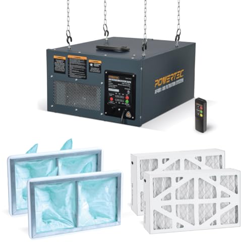 POWERTEC 3-Speed Remote Controlled Air Filtration System (300/350/400 CFM) w/Extra Inner & Outer...