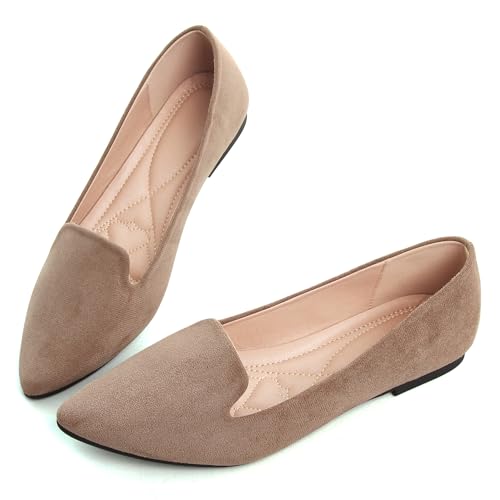 Image of Dear Time Women's Pointed Toe Ballet Flats Simple Casual Office Work Flats Slip-on Comfortable Shoes