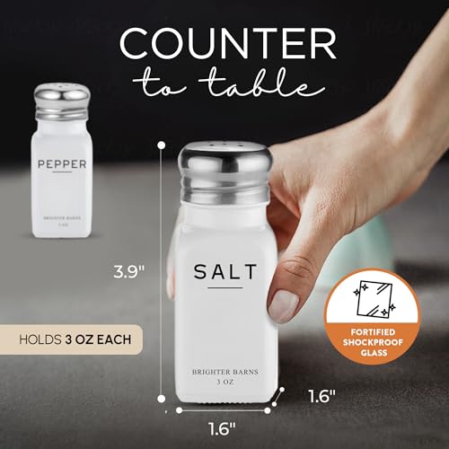Image of White Salt and Pepper Shakers Set by Brighter Barns - Dining Table Decor, Countertop Accessory - Neutral Minimalist Glass Salt Shaker - Modern Kitchen Accessories for Restaurant, Hotel, Airbnb (White)