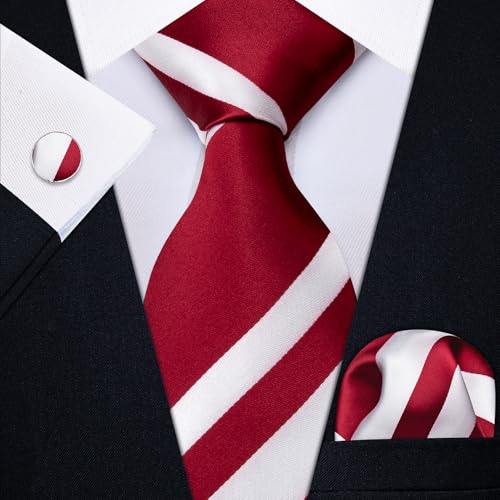 Image of YourTies Striped Ties for Men Classic Woven Silk Necktie with Handkerchief Cufflinks Set Formal Business Party Wedding