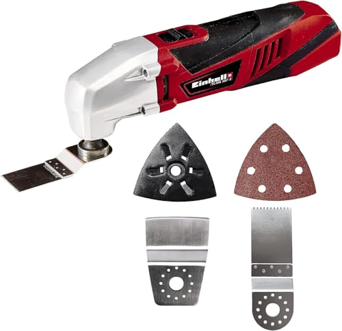Einhell Herramienta multifuncional TC-MG 220/1 E (220 W, incluido adaptador de extracción de polvo, placa de lijado triangular, 1 papel de lija, raspador, hoja de sierra de incisión HCS)