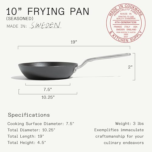 Image of Made In Cookware - Seasoned 10 inch Carbon Steel Frying Pan - Professional Cookware - Crafted in Sweden - Induction Compatible