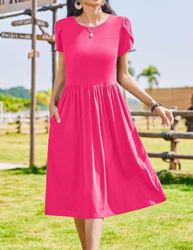 Image of Zeagoo Womens Summer Dresses Casual Aline Midi Dress Short Sleeve Floral Tshirt Dress Flowy Beach Sundresses with Pockets