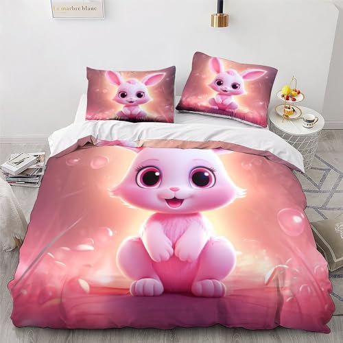 Parure de lit lapin mignon housse de couette anti-pli lit double coton confortable - 4
