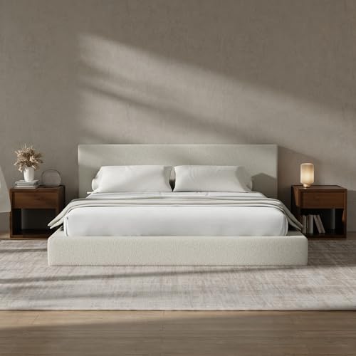 Image of RECCI AirFrame King Size Bed Frame with Headboard, Cloud Upholstered Platform Bed Frame, 5 Inch Foam Cushioned, No Box Spring, Easy Assembly(Cream Boucle)