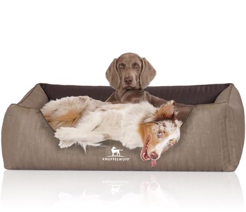 Knuffelwuff Orthopädisches Hundebett Outlander aus Laser-gestepptem Kunstleder XXL 120 x 85cm Natur/Braun - Abnehmbarer Bezug - leicht zu reinigen - für große, mittelgroße und kleine Hunde