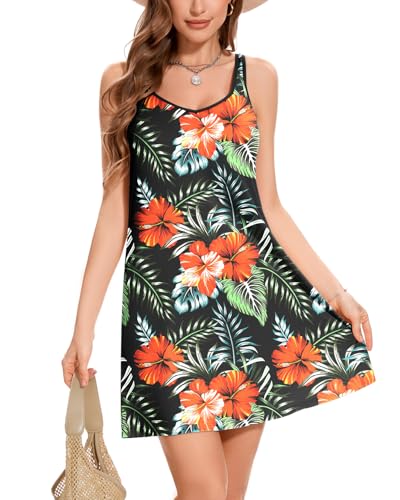Image of ANYFITTING Built in Bra Summer Dresses for Women 2025 Casual Short Dress with Pockets Mini Floral Sundresses