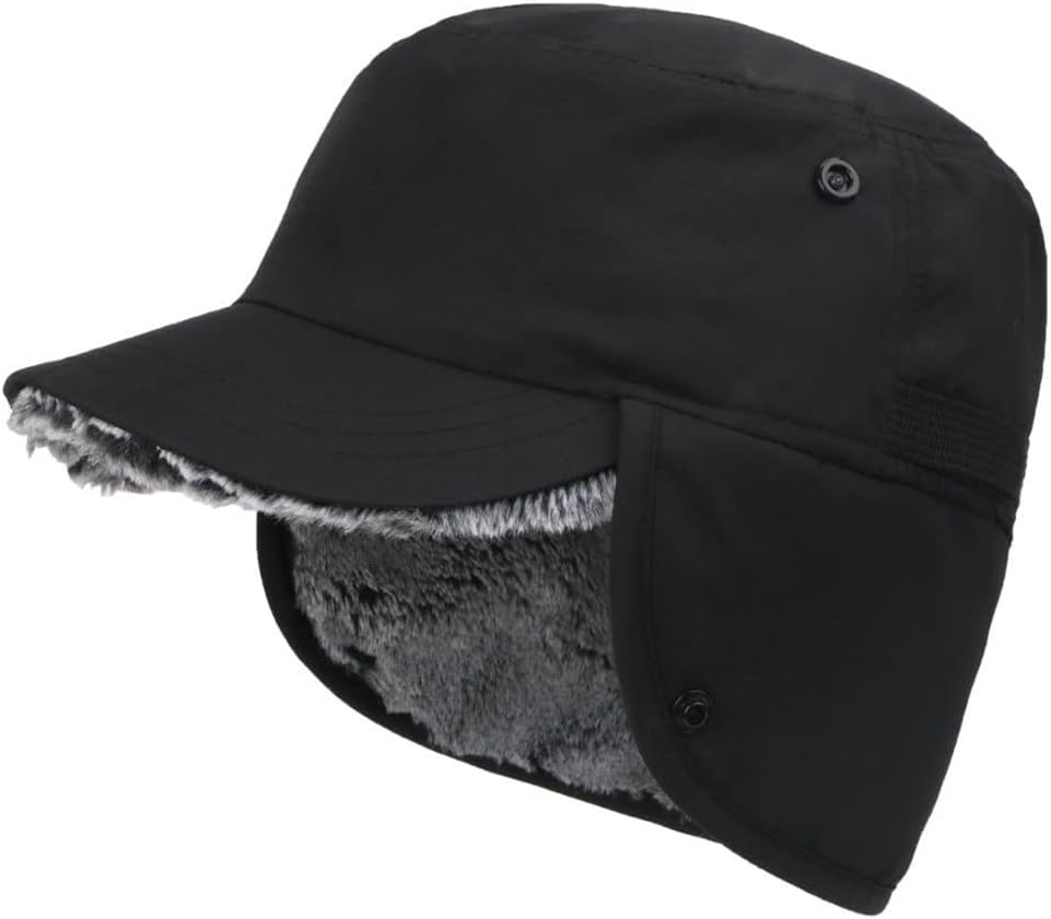 VIDI Mens Women Winter Hat Waterproof with Brim Plush Inner Lining Warm Earflap Faux Male Female Ski Baseball Cap